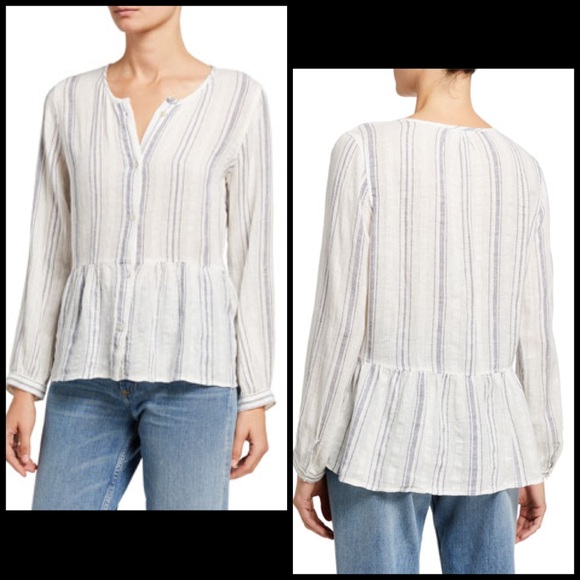 Rails Linen Blend Stripe Button Down Flare Blouse - Picture 4 of 8